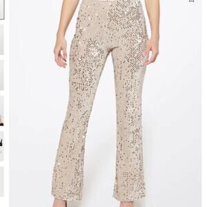 Sanctuary Charmed Kicker Flare Cream Silver Sequin Party Leggings Pants Small